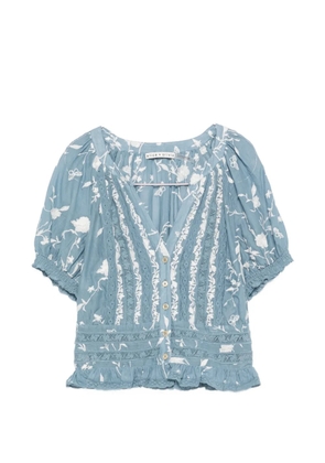 alice + olivia lace-trim embroidered blouse - Blue