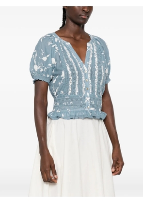alice + olivia lace-trim embroidered blouse - Blue