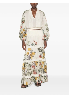 alice + olivia floral-print lace-trimmed top - White