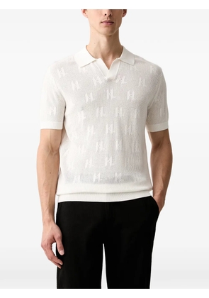 Karl Lagerfeld monogram-knit open-collar polo shirt - White