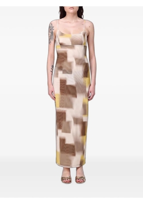 Emporio Armani cabstract-print tulle maxi dress - Neutrals