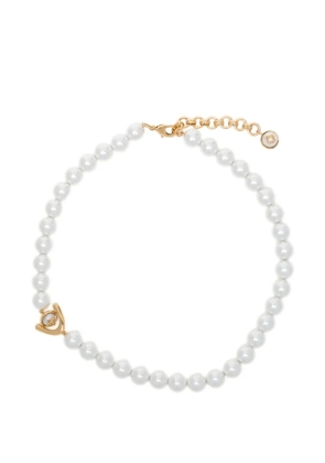 Casablanca pearl-embellished logo-pendant necklace - Gold