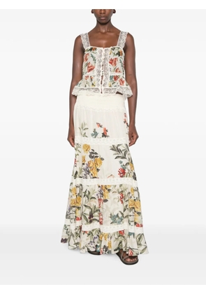 alice + olivia floral-print lace-trim top - White