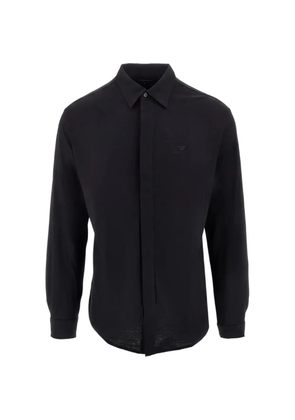 Emporio Armani logo-embroidered long-sleeve shirt - Black