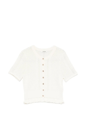 SANDRO pointelle-knit ruffled cardigan - Neutrals