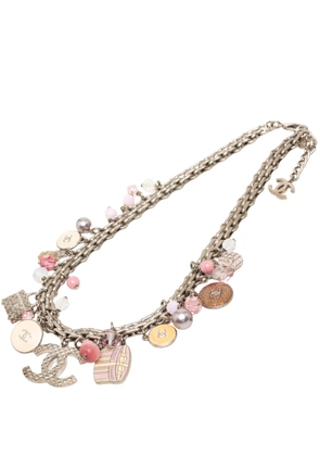 CHANEL Pre-Owned 2007 CC Brass Faux Pearl Resin Enamel Charms Necklace costume necklace - Pink
