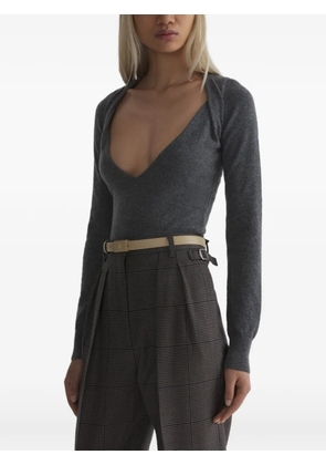 Mugler cashmere V-neck knit top - Brown