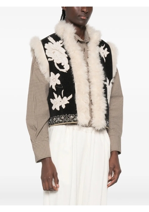 Forte Forte floral-embroidered open-front gilet - Black