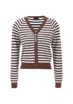 LIU JO crystal-embellished striped cardigan - Brown