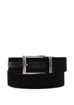 Karl Lagerfeld logo-jacquard leather-trim belt - Black