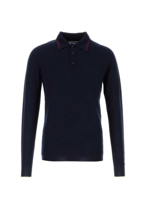 Balenciaga contrast-trim wool polo shirt - Blue