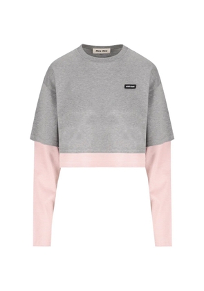 Miu Miu layered-sleeve cropped T-shirt - Grey