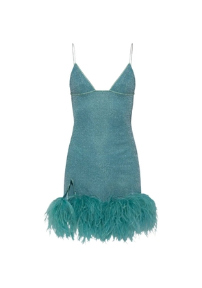 Oséree Plumage feather-trim lurex mini dress - Blue
