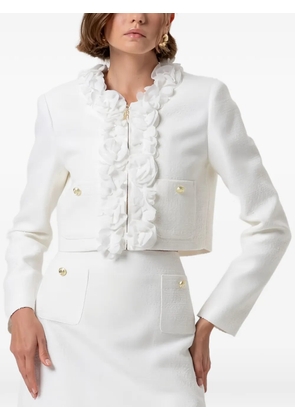 FRACOMINA floral-applique cropped tweed jacket - Neutrals