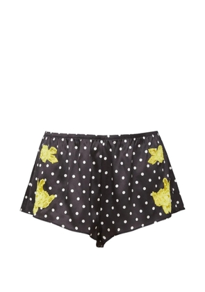 Fleur Du Mal Juliet polka-dot floral-appliqué shorts - Black
