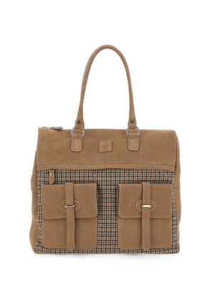 Eleventy houndstooth-panel suede shoulder bag - Brown