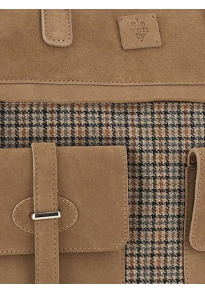 Eleventy houndstooth-panel suede shoulder bag - Brown