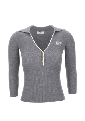 Elisabetta Franchi ribbed-knit logo-embroidered polo shirt - Grey