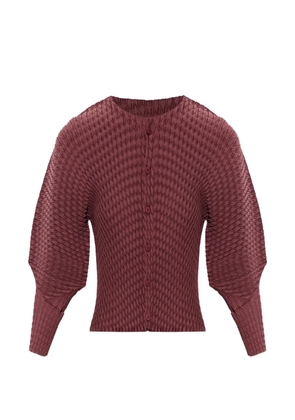 Issey Miyake Sleek Pleats pleated puff-sleeve cardigan - Red
