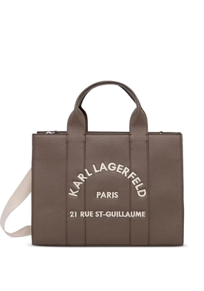 Karl Lagerfeld logo-embroidered pebbled tote bag - Brown