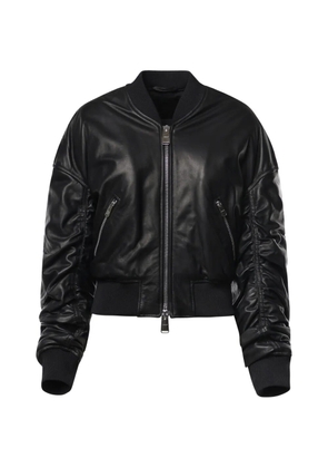DONDUP ruched leather bomber jacket - Black