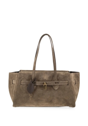 Brunello Cucinelli padlock-detail suede shoulder bag - Neutrals