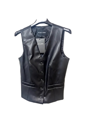 Black Label button-up leather waistcoat