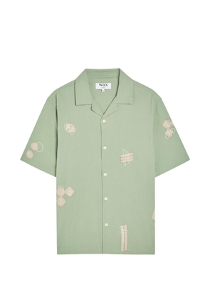 Wax London scribble-appliqué seersucker short-sleeved shirt - Green