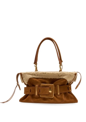 Balmain Anthem buckled shearling shoulder bag - Brown