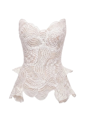 Gemy Maalouf guipure-lace peplum corset top - White