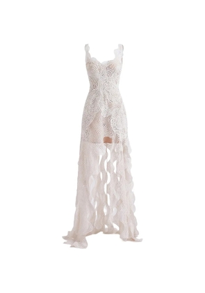 Gemy Maalouf embroidered ruffled dress - Neutrals