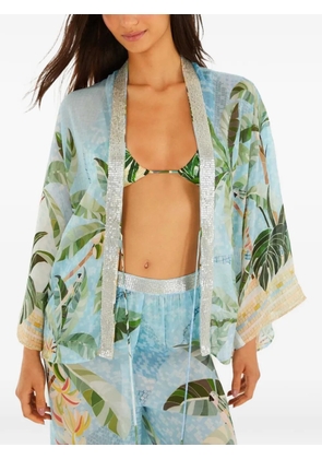 FARM Rio beaded-trim tropical-print kimono - Blue