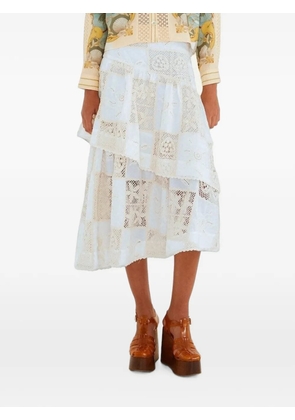 FARM Rio patchwork-lace tiered midi skirt - White