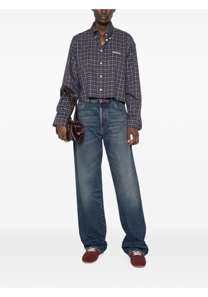 Miu Miu check-print logo-patch shirt - Brown