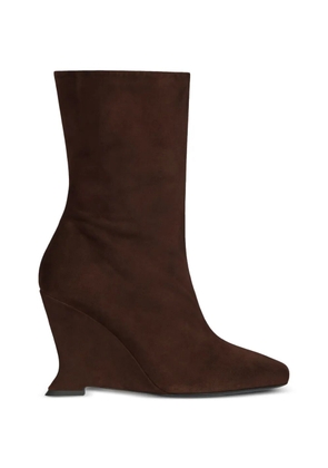 Balmain wedge ankle boots in suede - Brown