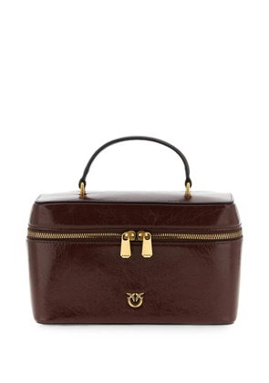 PINKO Love Birds crumpled-effect leather tote bag - Brown