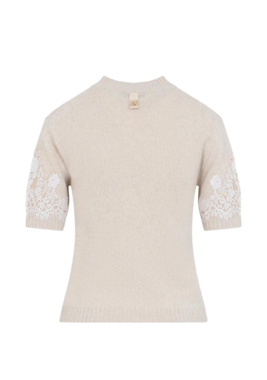 Alberta Ferretti lace-trim short-sleeve T-shirt - Neutrals