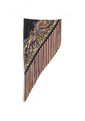ETRO paisley leopard-print fringe scarf - Black