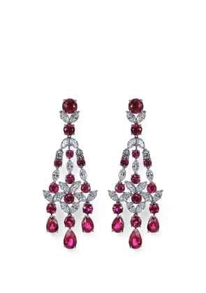 Fantasia by Deserio ruby cubic zirconia chandelier earrings - Silver