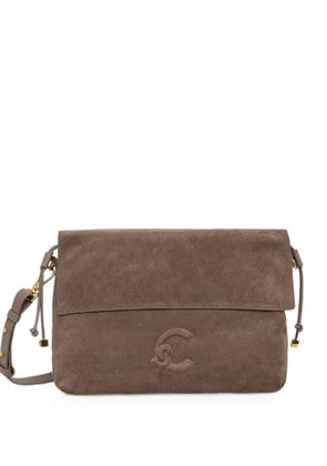 Coccinelle Small Lidia logo-embossed suede shoulder bag - Brown