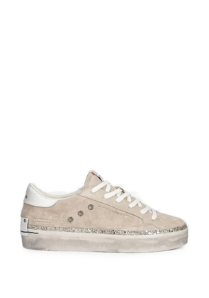 Crime London Distressed glitter-trim sneakers - Neutrals