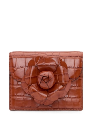 Oscar de la Renta mini TRO crocodile-effect floral-appliqué cutch bag - Brown