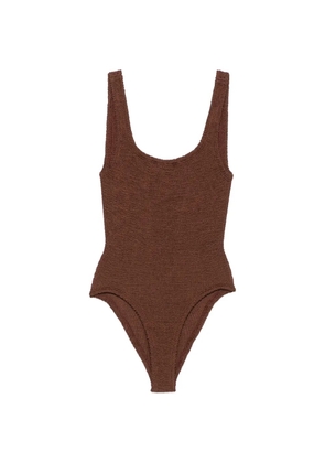Hunza G crinkle-effect square-neck swimsuit - Brown