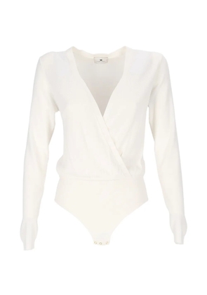 Elisabetta Franchi ribbed-knit wrap-style bodysuit - White