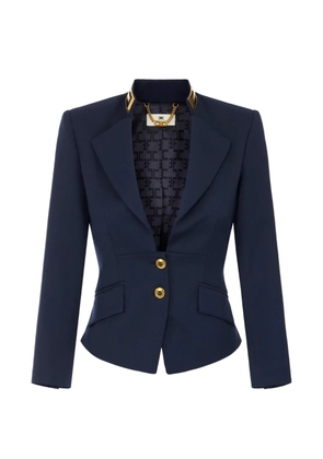 Elisabetta Franchi jacket in gabardine fabric with jewel collar - Blue