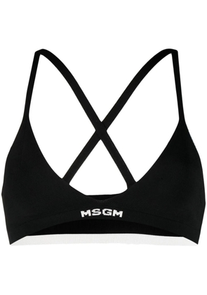 MSGM ribbed knit logo-hem bra - Black