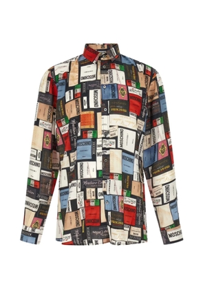 Moschino label-print silk shirt - Black