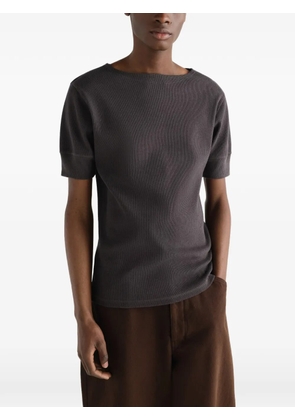 LEMAIRE boat-neck T-shirt in linen and cotton ribbed jersey - Grey