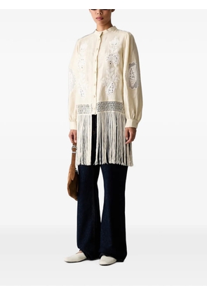 FARM Rio fringed broderie-anglaise shirt - Neutrals