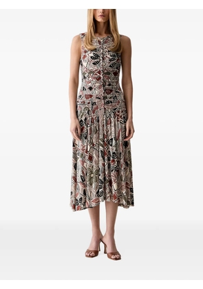 FARM Rio abstract-print ruched midi dress - Neutrals